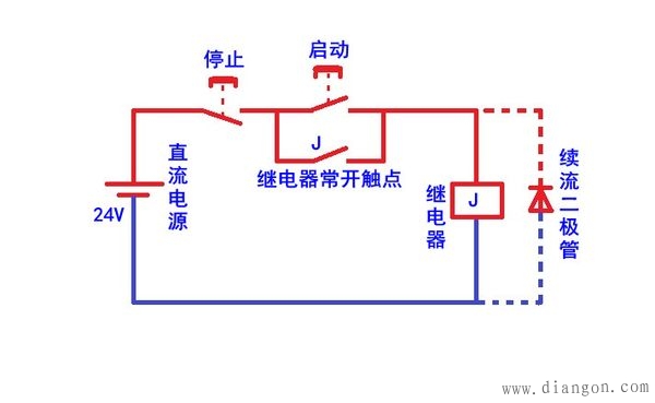 24v继电器自锁电路图