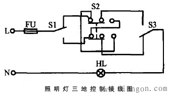 三地控制灯接线图