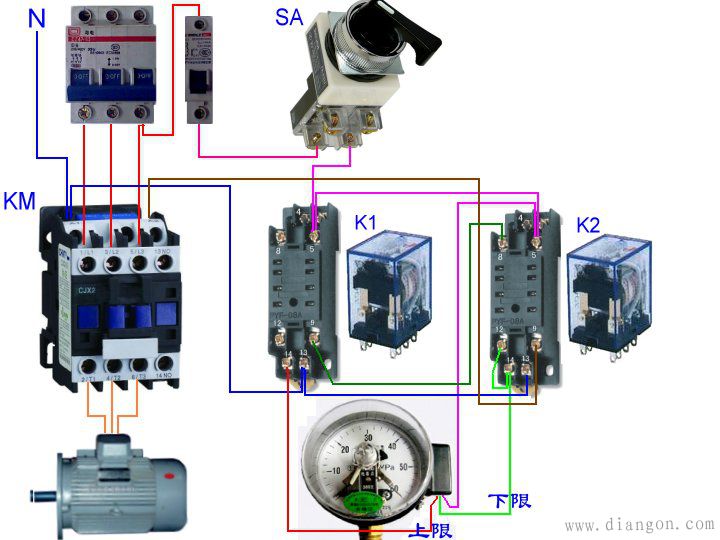 电接点压力表控制水泵接线图